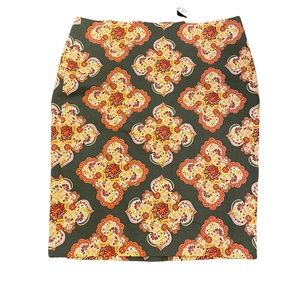 LOFT Paisley Floral and Green Pencil Skirt